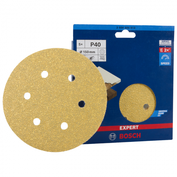 Bosch Professional 5x Expert C470 Schleifpapier (für Hartholz, Farbe auf Holz, 93x93 mm, Körnung