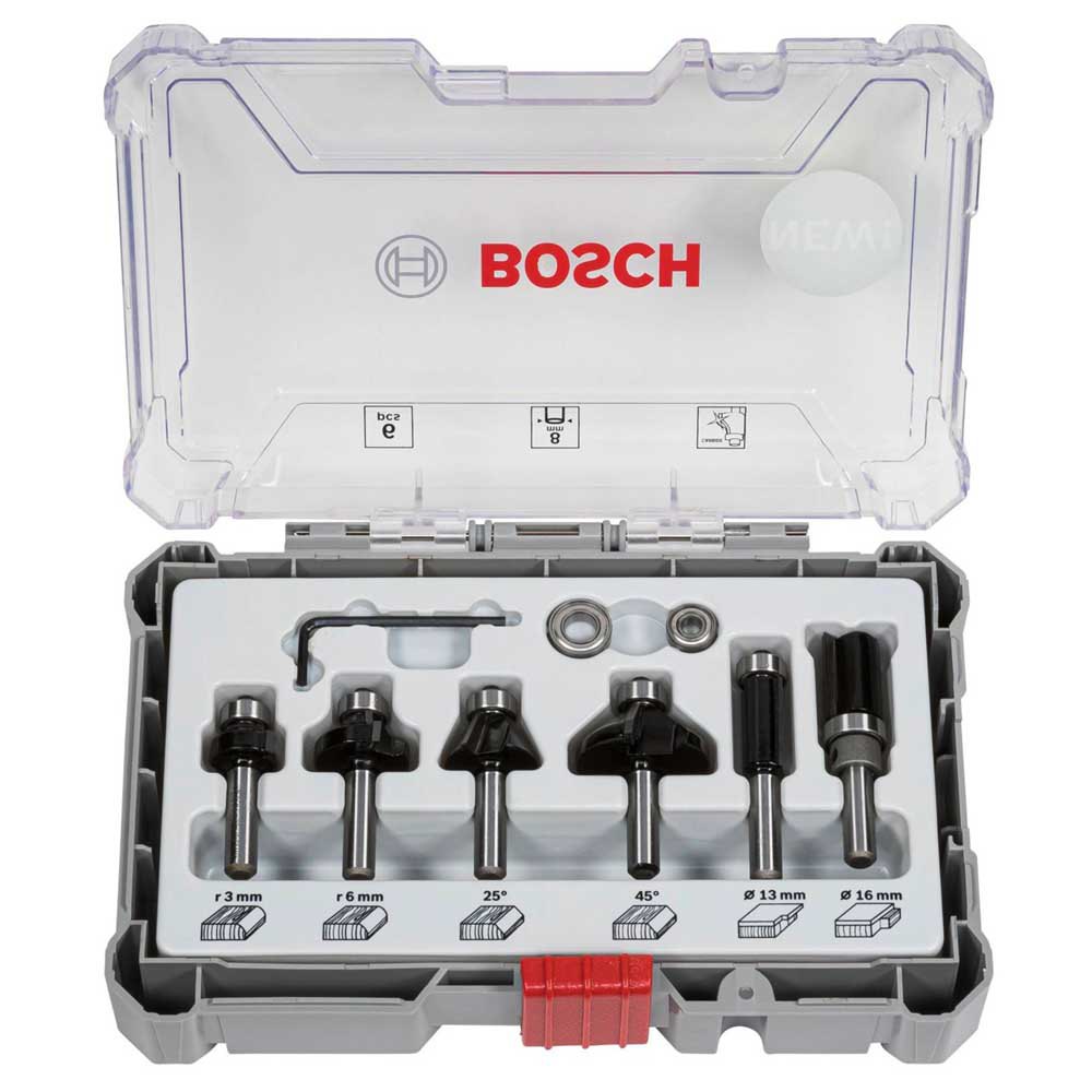KIT DE 6 FRAISES À ARASER ET DE BORDAGE À QUEUE DE 8 MM BOSCH